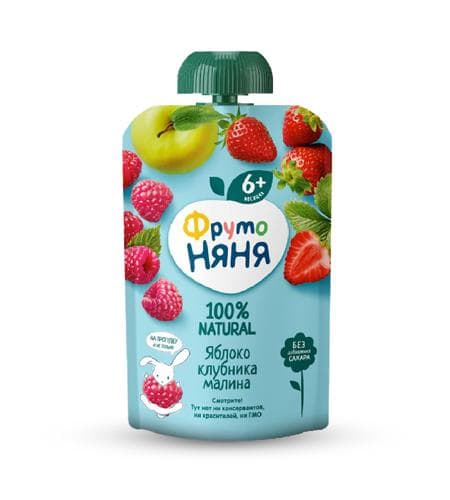 Çaga püresi "Фруто-Няня" Alma, Klubnika, Malina (6+) 90 gr