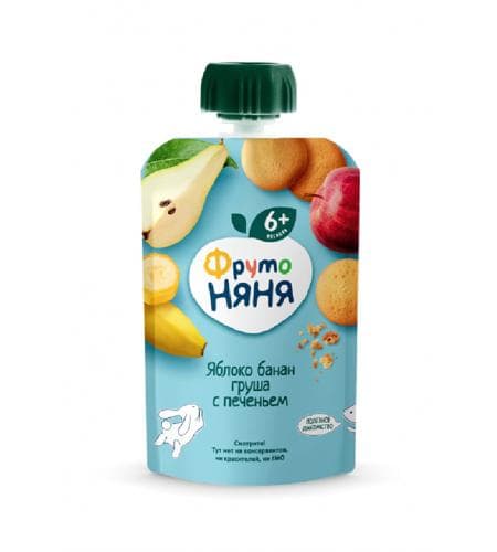 Çaga püresi "Фруто-Няня" Alma, Banan, Armyt bilen köke (6+) 90 gr