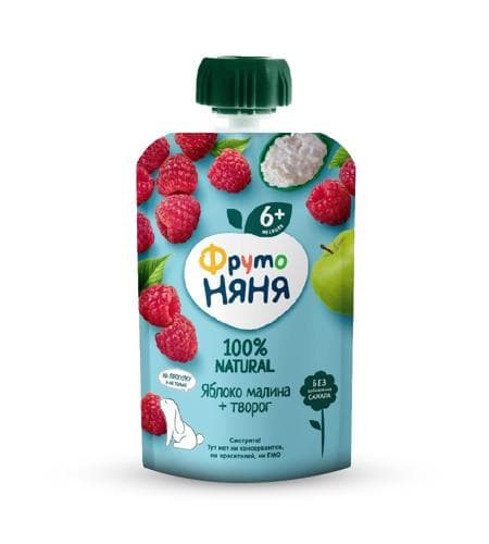 Çaga püresi "Фруто-Няня" Alma, Malina + tworog (6+) 90 gr
