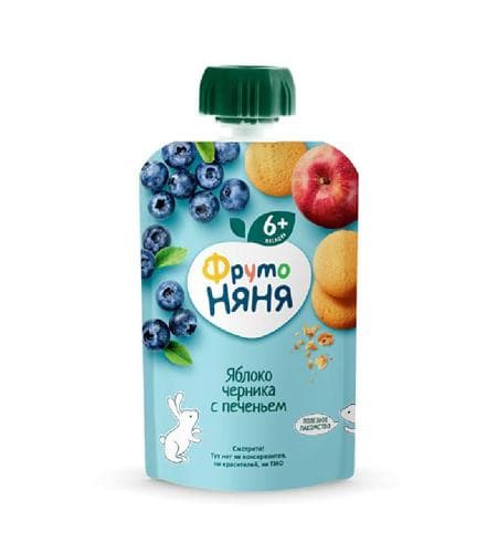 Çaga püresi "Фруто-Няня" Alma, Çernika bilen köke (6+) 90 gr