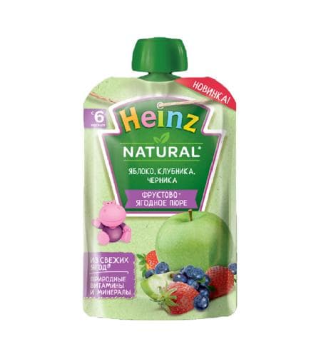 Çagalaryň miweleri"Heinz" Alma, Klubnika, Çernika(6+) 90 gr