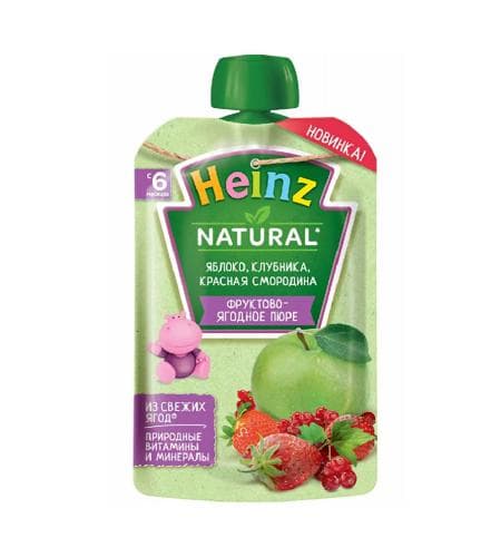 Çagalaryň miwe püresi "Heinz" Alma, Gyzyl ýertudana, Klubnika (6+) 90 gr