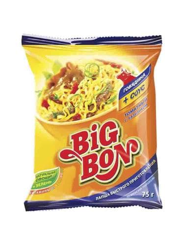 Çalt bişýän unaş "Big Bon" Sygyr eti+sous "Pomidorly we bazilikly" 75 gr