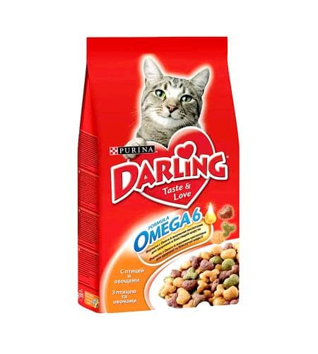 Uly pişikler üçin iým "Purina - Darling" Towuk we gök önumler 2 kg