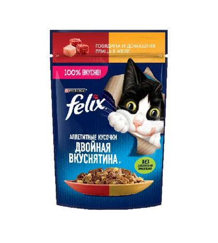 Uly pişikler üçin iým "Felix" Želede sygyr eti we guş 85 gr