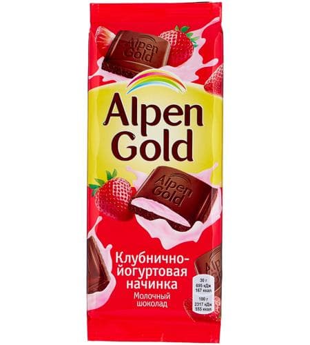 Şokolad plitkasy "Alpen Gold" Ýertudana ýogurtly huruşly (Süýtli şokolad) 85 gr
