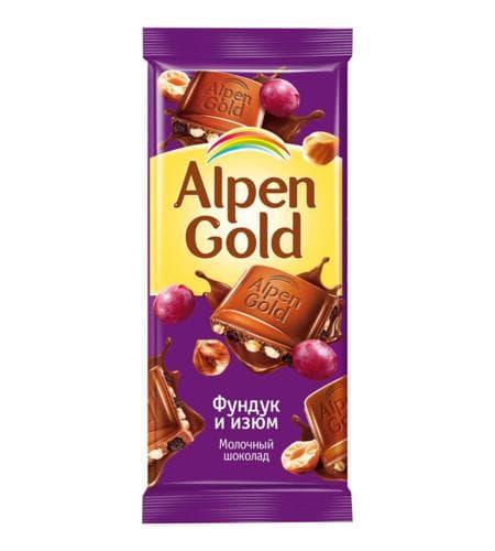Şokolad plitkasy "Alpen Gold" Funduk we üzüm (süýtli şokolad) 85 gr