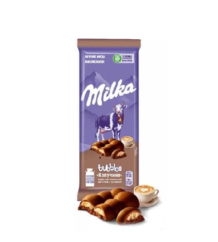 Şokolad plitkasy "Milka" Bubbles Kapuçino (gözenekli süýtli şokolad) 92 gr