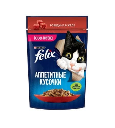 Uly pişikler üçin iým "Felix" Želede Sygyr eti 75 gr