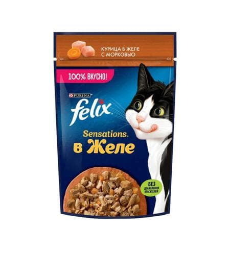 Uly pişikler üçin iým "Felix" Želede towuk eti we käşir 75 gr