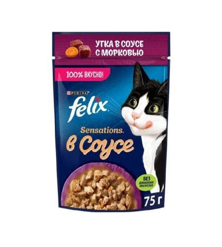 Uly pişikler üçin iým "Felix" Ördek bilen käşir sousda 75 gr