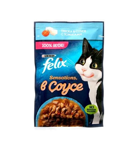 Uly pişikler üçin iým "Felix" Treska pomidorly sousda 75 gr
