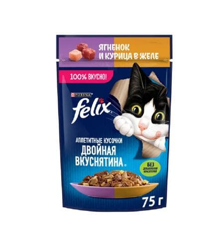 Kiçi pişikler üçin iým "Felix" Guzy bilen Towuk želede 75 gr