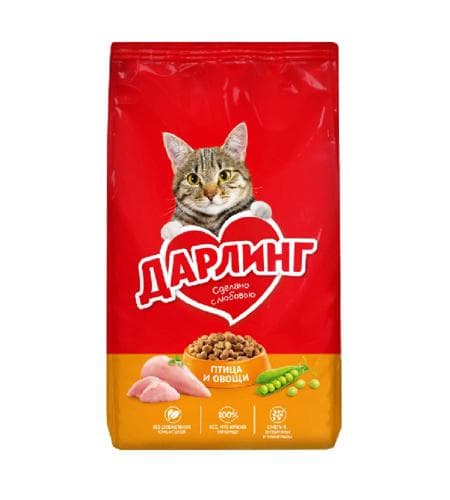 Uly pişikler üçin iým "Дарлинг" Guş we gök önümler 760 gr
