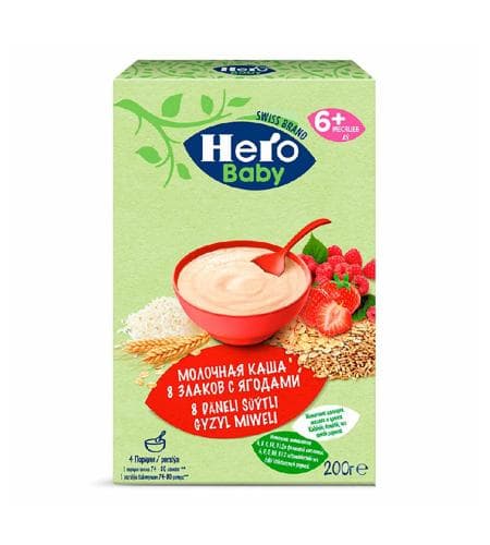 Çaga iýmiti "Hero Baby" süýtli 8 däneli gyzyl miweli kaşa, 200 gr