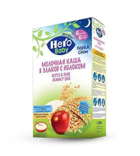 Çaga iýmiti "Hero Baby" süýtli 8 däneli almaly kaşa, 200 gr